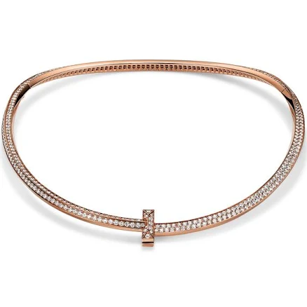 Tiffany T T1 Pavé Diamond Necklace in Rose Gold