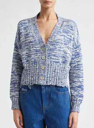 Marni Women's Disheveled Crop Cotton V-Neck Cardigan