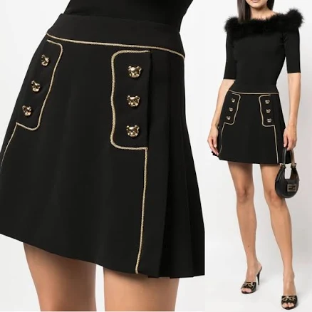 Moschino Skirts | Moschino Couture Black Rope-Detail A-Line Skirt Gold Detail Size Us 6 | Color: Black/Gold | Size: 6 | Tiffsflips's Closet