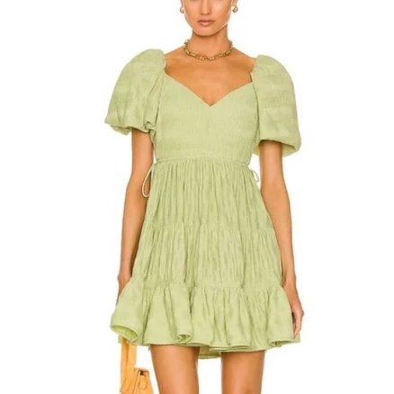 Jonathan Simkhai Cadence Plisse Puff Sleeve Mini Dress