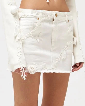 Beautiful Flover Appliqué- Blumarine - Mini Stretch Denim Skirt Sz L