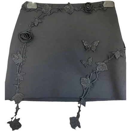 Blumarine Black Floral Appliqué Mini Skirt Size 36 IT