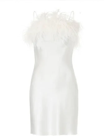 Gilda & Pearl Camille Feather Trim Silk Slip Dress