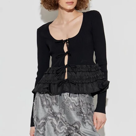 Ganni Cardigan With Ruffles, Women's, Black | Vitkac