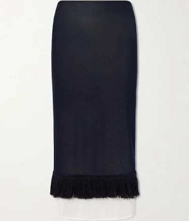 Bottega Veneta Fringed Knitted Silk Midi Skirt - Women - Blue Skirts - L