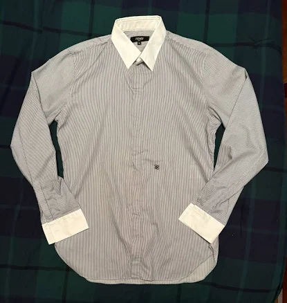 Fendi Mens Pinstripe Dress Shirt Gray/white Size 40
