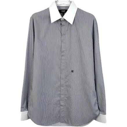 Fendi Grey Striped Cotton Collared Shirt Size 38 FR