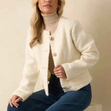Red Dress Women's Whispered Warmth Bouclé Button Front Jacket