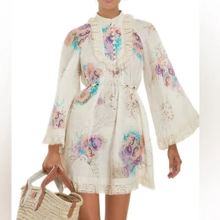 Zimmermann Dresses | Zimmerman Brand New Jude Mini Dress | Color: Cream/Purple | Size: S | Yammers6's Closet