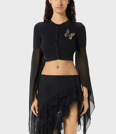 Blumarine Women's Butterfly-Appliqué Flared-Sleeve Cardigan