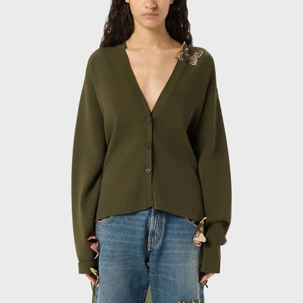 BLUMARINE Knit Cardigan with Embroidery and Swallow Tails