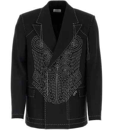 Off-White BLACK STRETCH POLYESTER BLEND BLAZER, BLACK / 48