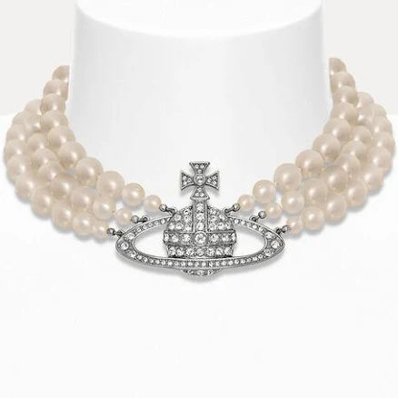 Vivienne Westwood Three Row Pearl Bas Relief Choker Necklace