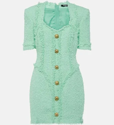 Balmain Women's Queen Anne Neck Tweed Button Minidress