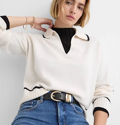 Loft Women's Tipped Collared Cashmere Sweater
