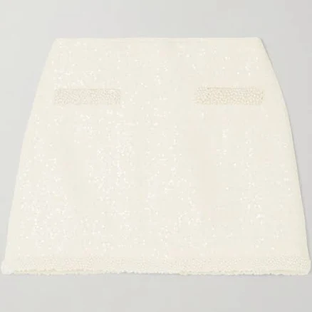 Self-Portrait Faux Pearl-embellished Sequined Bouclé-tweed Mini Skirt - Women - Cream Skirts - L