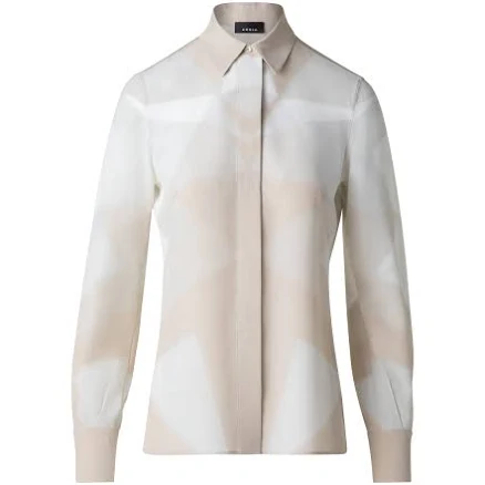 Akris Chiaroscuro Print Silk Crepe Button-Up Shirt