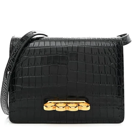 Alexander McQueen Women's Four Ring Embellished Croc-effect Leather Cross Body Bag