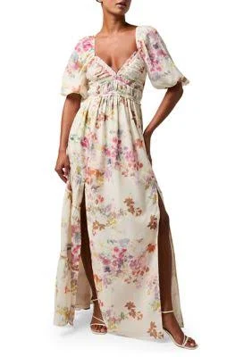 Lulus Women's Floral Ruched Bodice Maxi Gown