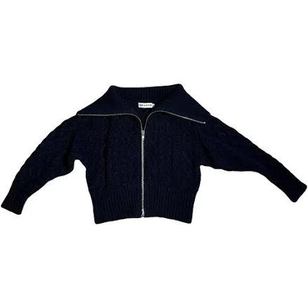 Self-Portrait Navy Cable Knit Cropped Cardigan Size S