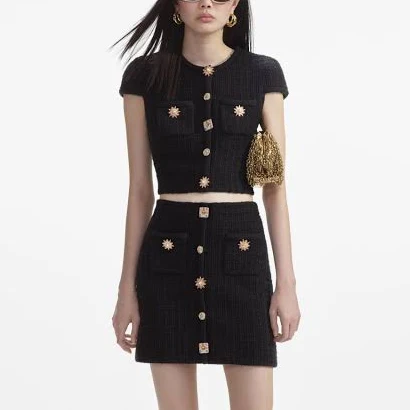 self-portrait Jewel Button Knit Mini Women Skirt