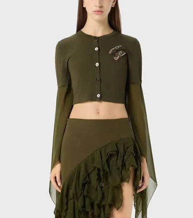 Blumarine Cardigan with Embroidery and Georgette Sleeves