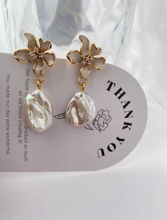 Lily Flower Pearl Drop Earrings