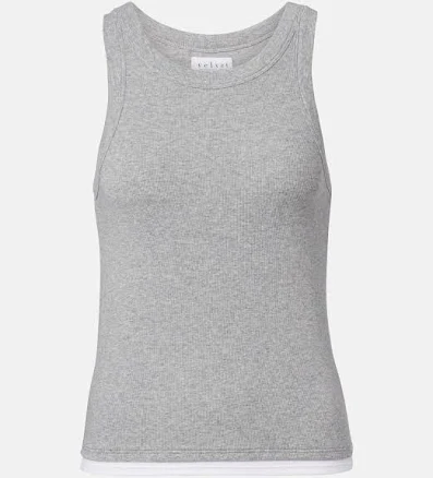 Velvet, Orion ribbed-knit tank top, Women, Grey, US 10, Tops, Cotton blend