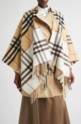 Burberry Women's Contrast Check Cashmere Wool Cape