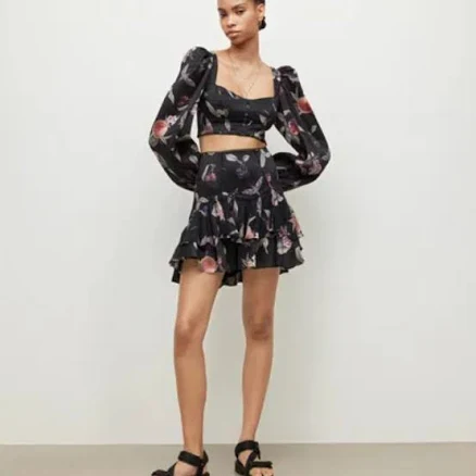 All Saints Dresses | New Allsaints Ria Soleil Linen & Silk Top & Skirt Dress Set In Multi Sz 10 # | Color: Black/Pink | Size: 10 | Namebrands158's