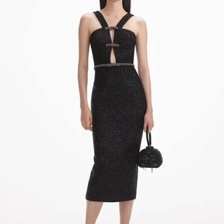 Self-Portrait Women's Black Tinsel Boucle Midi Dress