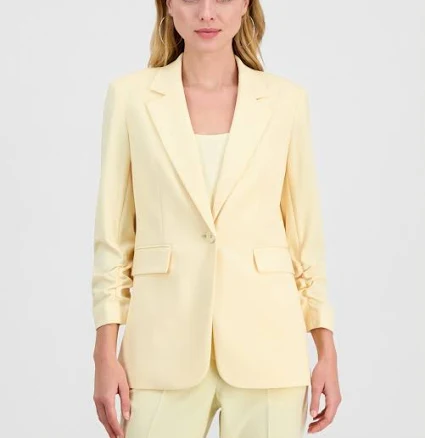 Bar Iii Women's Crepe One-Button Scrunched-Sleeve Jacket