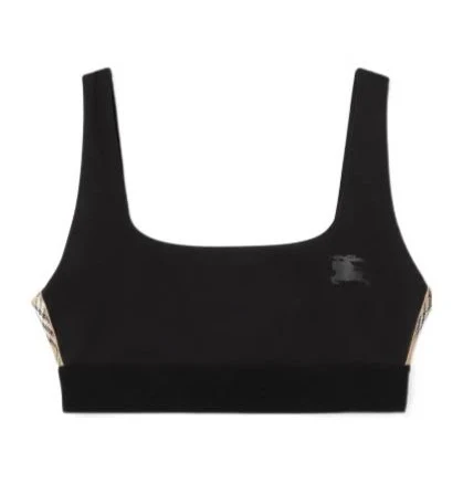 Burberry Check Trim Stretch Nylon Bra Top - Black