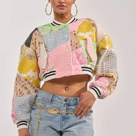 AKIRA Estelle Patchwork Bomber Jacket