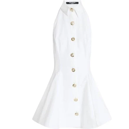 Balmain Women's Buttoned Poplin Cotton Halter Minidress