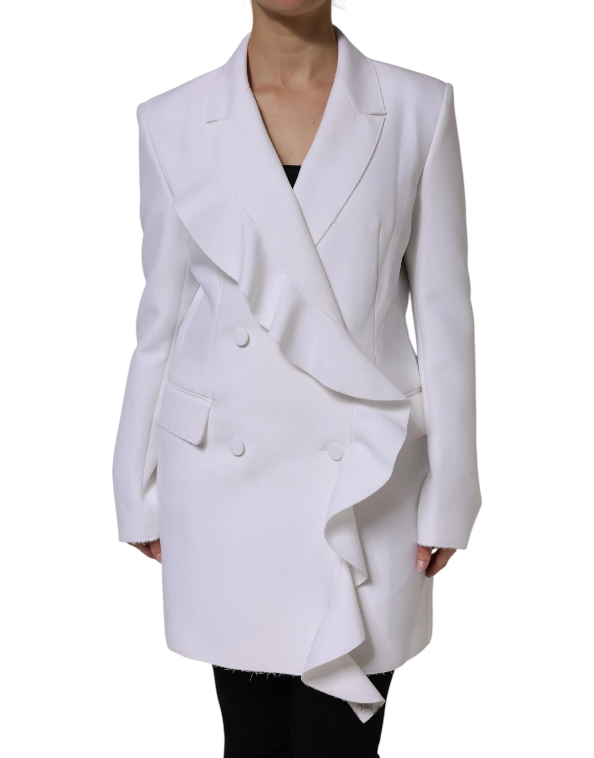 MSGM White Polyester Long Sleeves Ruffled Wrap Women's Jacket