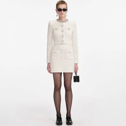 Women Self Portrait Bouclé Knit Cardigan