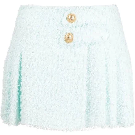 Balmain Women's Pleated Tweed Mini Skirt