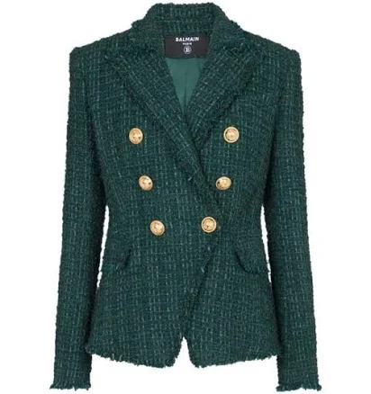 Balmain Women's Double Breasted Tweed Jacket - Green - Formal jackets