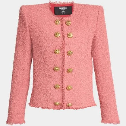 Balmain Lion Head Double-Breasted Tweed Jacket