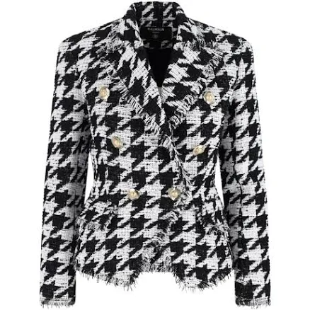 Balmain Women's Houndstooth Double-Breasted Tweed Blazer