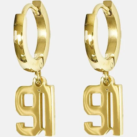 Sleefs Gold Plated Stainless Steel 91 Number Earring