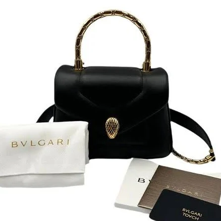 BULGARI Serpenti Reverse Top Handle in Green, Calf leather, S