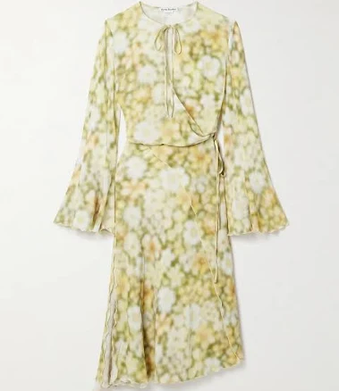 Acne Studios Wrap-effect Floral-print Hammered-crepe Mini Dress - Women - Yellow Dresses - L