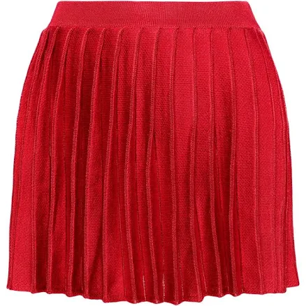 Self-Portrait - pleated knitted mini skirt - women - Polyamide/Polyester/Cotton/Wool/Elastane - L - Red