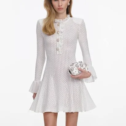 Self Portrait Pointelle Knit Mini Dress
