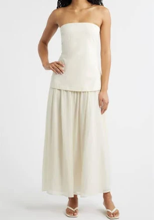 MOON RIVER Women's Strapless Mixed Media Maxi Dress