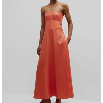 Bondi Born Women Dresses $676 Bondi Born Orange Montenegro Strapless Linen Empire Maxi Dress Sz