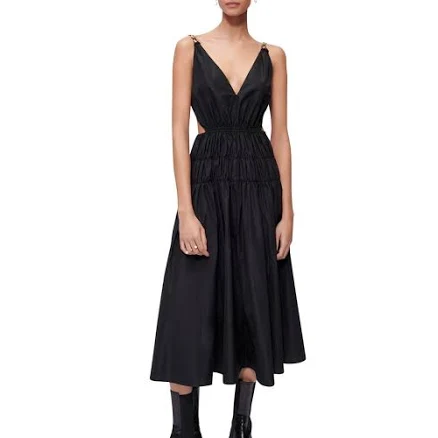 Maje Women's Run Ruched V-Neck Taffeta Midi Dress