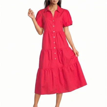 APNY Long Tiered Dress Womens with Puff Sleeve